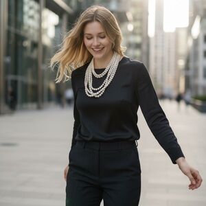 Multi-strand faux necklace luxurious Cream Pearl Necklace -5 strans